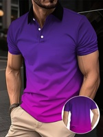 Men's Fashion Gradient Color Polo Shirt Lapel Golf Shirt Short Sleeve Printed Button Clothing Fashion Design Casual Breathable