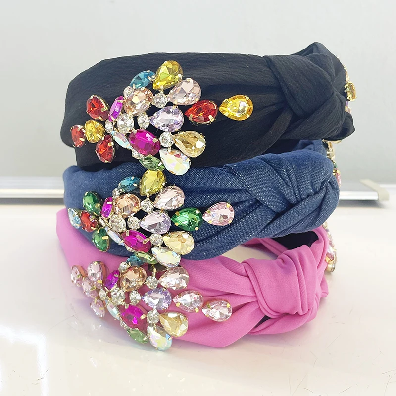 Women Girls Colorful Rhinestone Knot Hairband Headband Adult Hair Accessories Hair Jewley