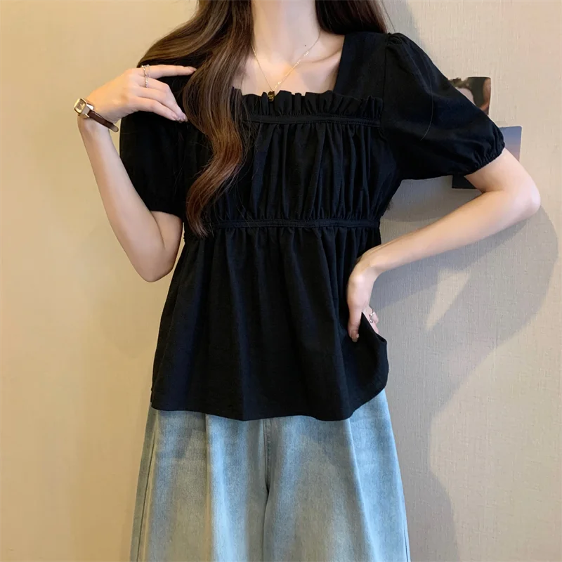 

Корейская футболка больших размеров Sle ort Sve, новая летняя модная футболка с мясным покрытием для похудения, милый маленький топ, модная женская одежда