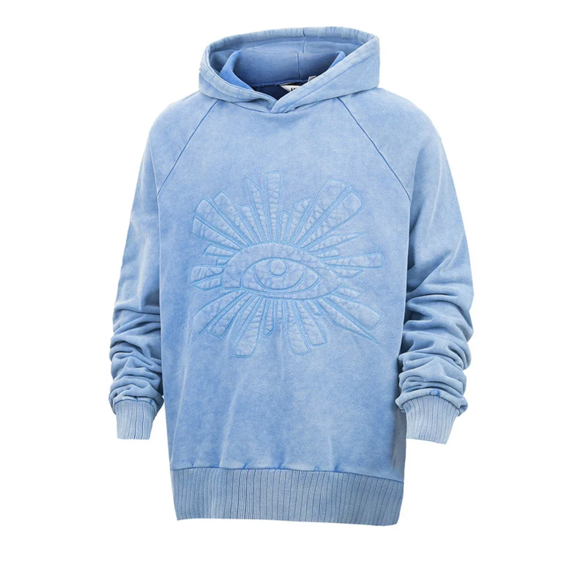 Front Big Eyes Embroidery Heavy Washed Vintage Pullover Jumper Mens and Womens Streetwear Casual Baggy Hooded Hoodies Oversized