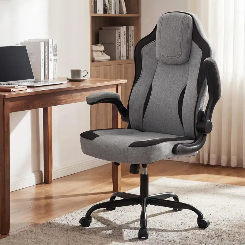 Ergonomic Computer Office Chair with 90° Flip-up Armrests-Gray
