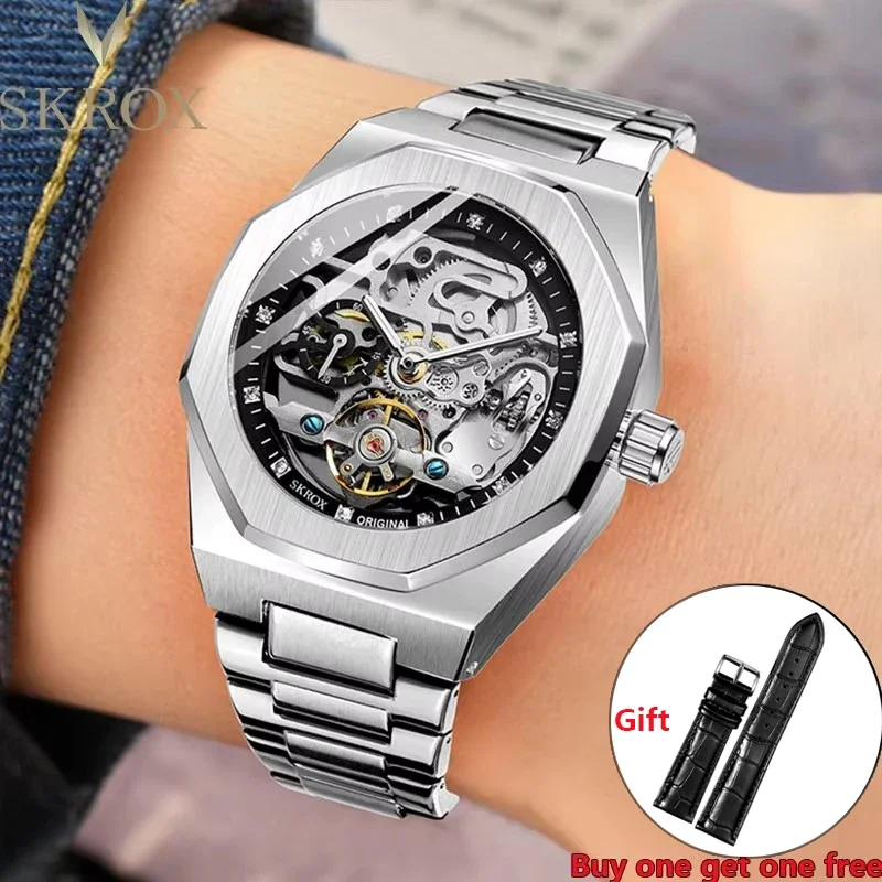 High-end Luxury Designer Automatic Movement Clock Gold Mens Watch Vintage Stainless Steel Skeleton Mechanical Male Wrist Watches