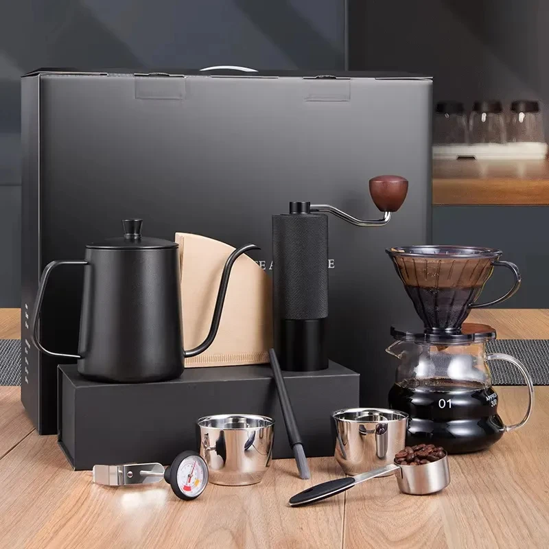 Pour Over Coffee Maker Gift Set All In One Gft Box Stainless Steel Kettle Coffee Grinder Box
