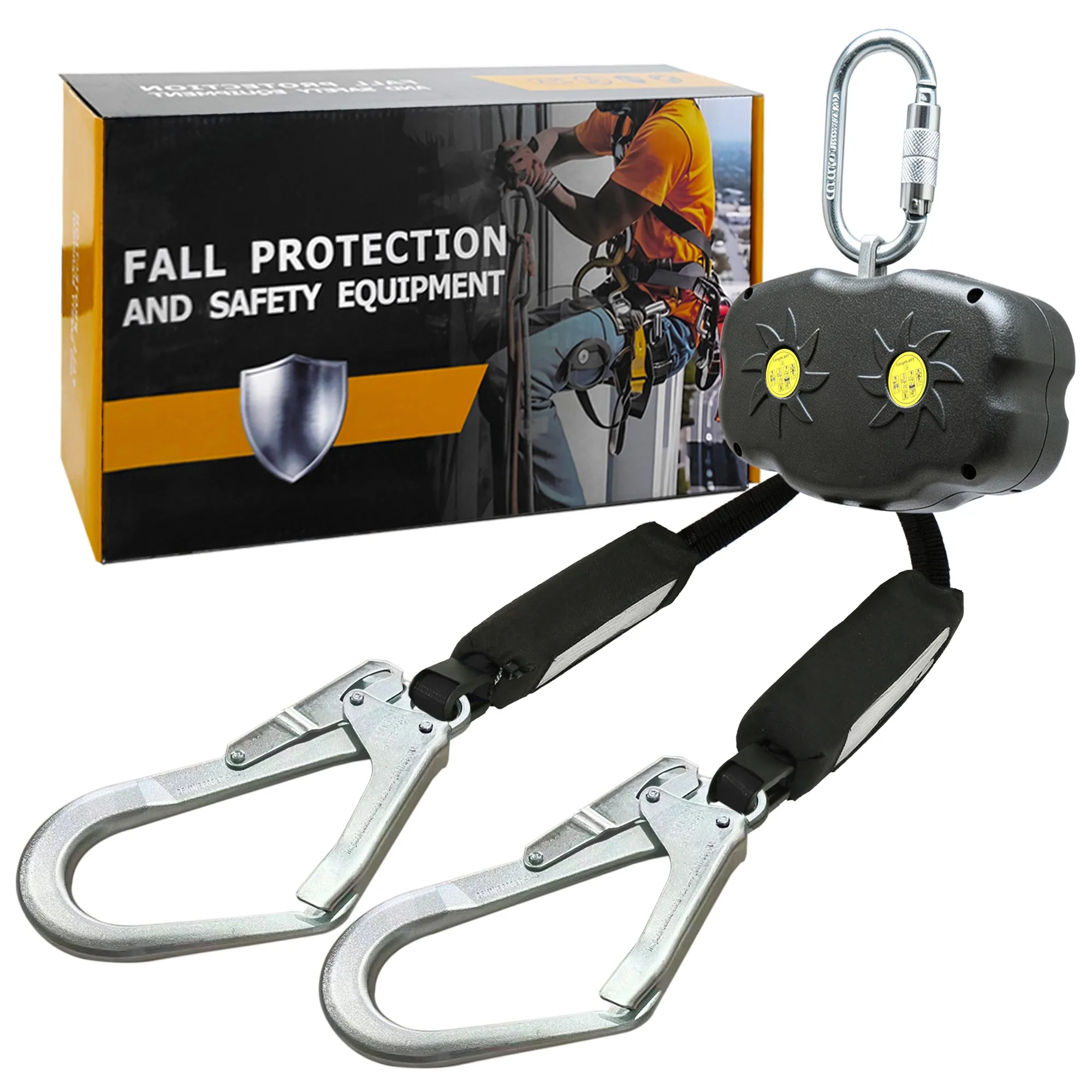 Twin-Leg Self Retracting Lifeline,6FT Fall Protection Retractable LanyardFall Arrest Safety Yoyo for Construction Industrial