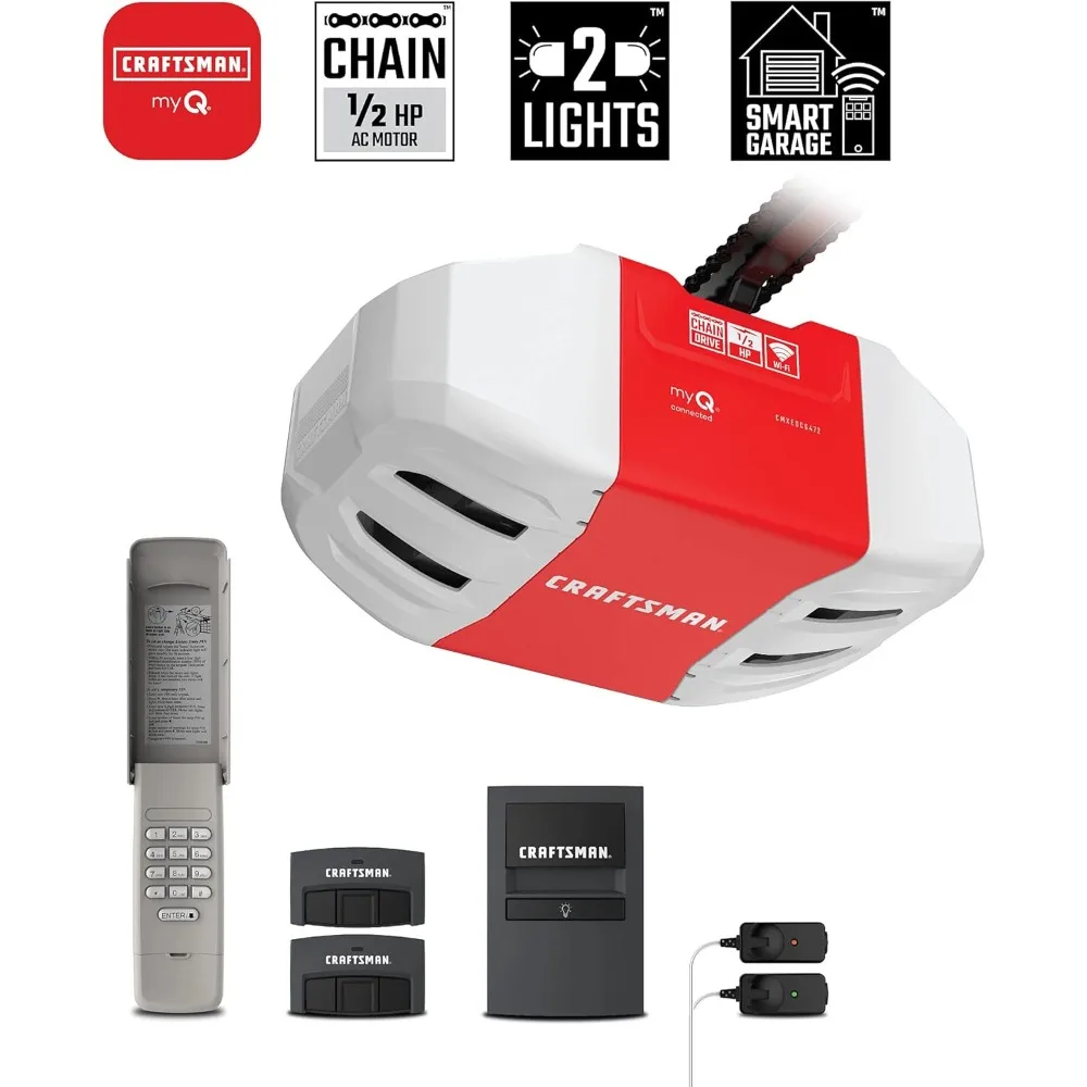 1/2 HP Smart Garage Door Opener - myQ Smartphone Controlled - Chain Drive, Wireless Keypad Included