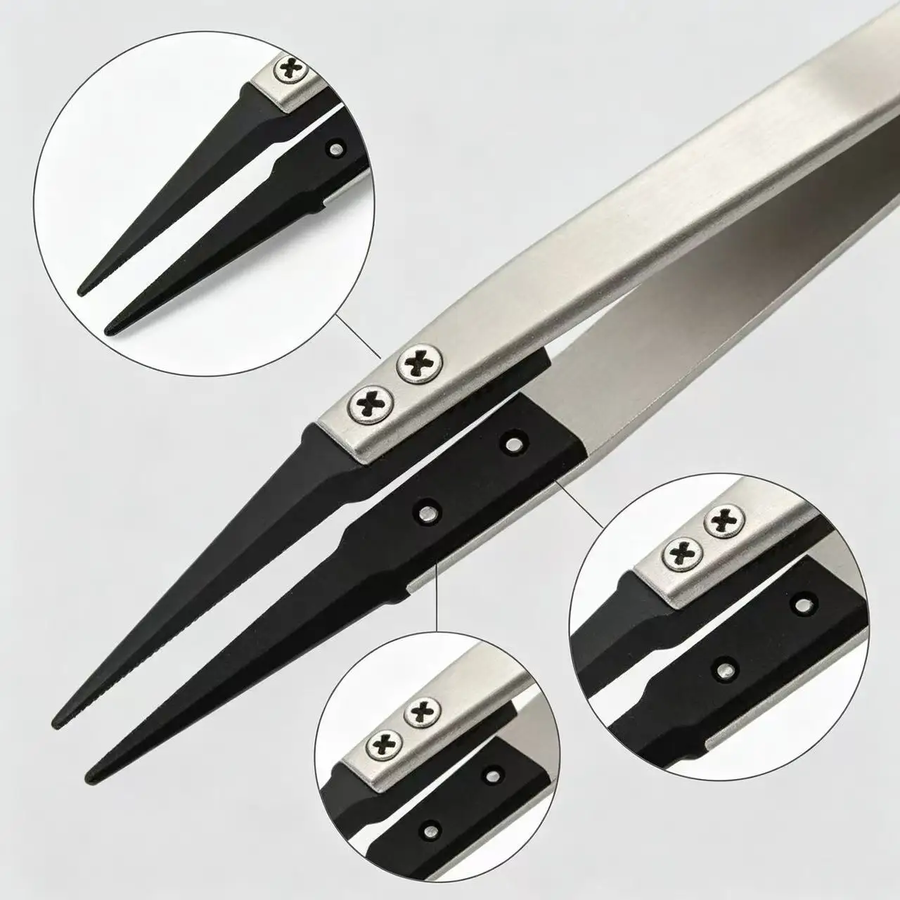 ESD-Safe Precision Tweezers, Anti-Static Tips with Heavy-Duty Metal for Electronics & Jewelry Repair.