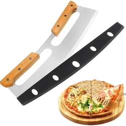 Stainless Steel Pizza Cutter Wood Handles Rocker Blade Knife Wheels Cutters Kitchen Tools Fast and Professional Pizza Knife