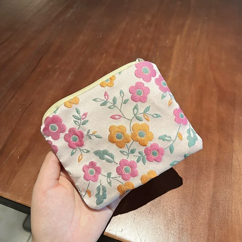 Mini Kleine Rits Portemonnee Vrouwen Leuke Bloemen Clutch Portemonnee Lippenstift Tas Sleutel Portemonnee Dame Katoen Reizen Make-up Opbergtas Etui