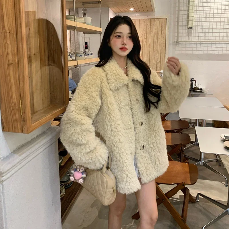 High Street Autumn Winter Women's Coats Faux Fur Thick Warm Plush Loose Lamb Wool Thick Soft Sticky Thick Women's Clothing