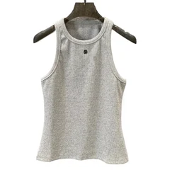 Women tank tops  A153975N gray Colur Clothing Spring Summer beaded Letter Design T-shirt Streetwear Sleeveness 2024 new