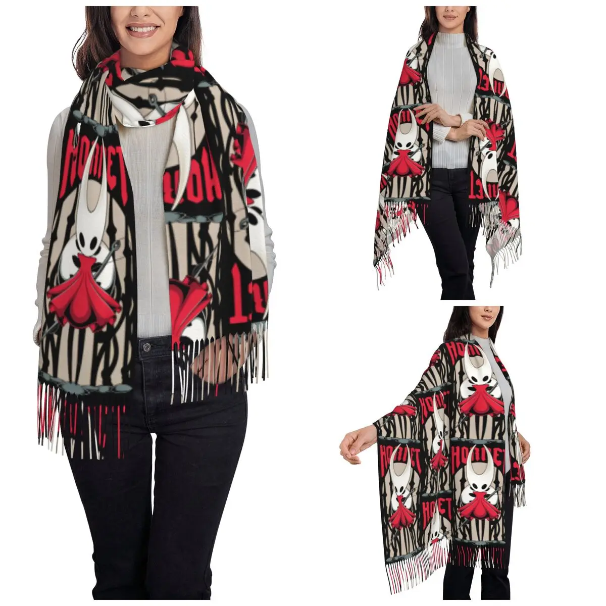 وشاح الأميرة للنساء لخريف وشتاء شال ملفوف مجوف فارس Silksong الدبور أوشحة كبيرة مع شرابة لفستان السهرة