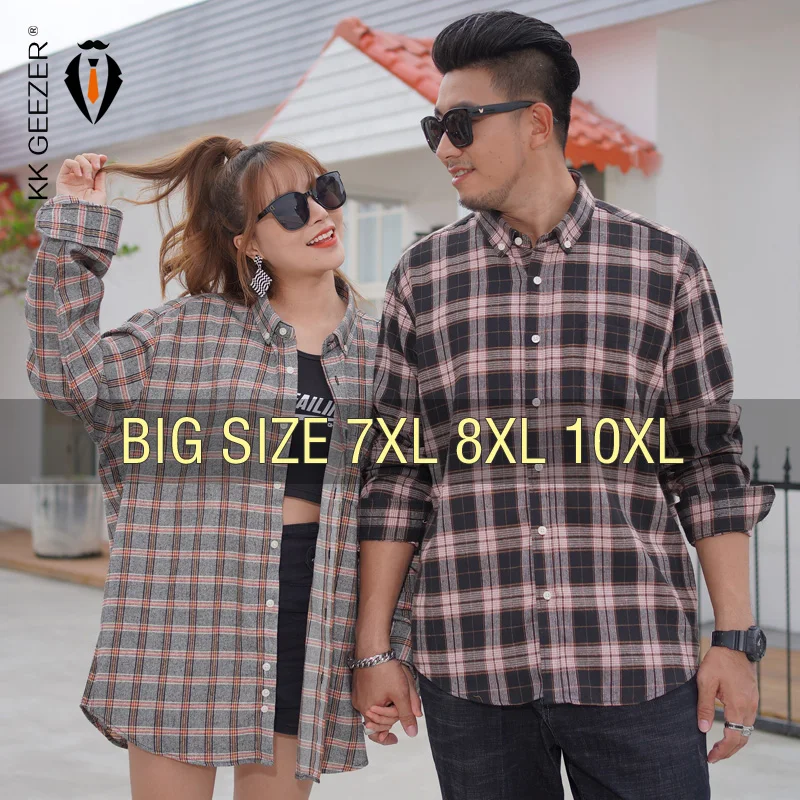 Men Shirt Plaid Flannel Cotton Plush 2024 Oversize 6XL 7XL 8XL 10XL Plus Size High Quality Fashion Casual Loose Long Sleeve Soft