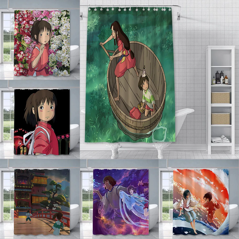 

Hot S-Spirited Away Cartoon Shower Curtain Waterproof Polyester Fabric Paint Colorful Bath Curtains Curtain With Hook