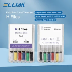 Limes dentaires H en acier inoxydable pour canal radiculaire endodontique, outils de dentiste, instruments de laboratoire dentaire, 21mm, 25mm, 6 pièces par paquet