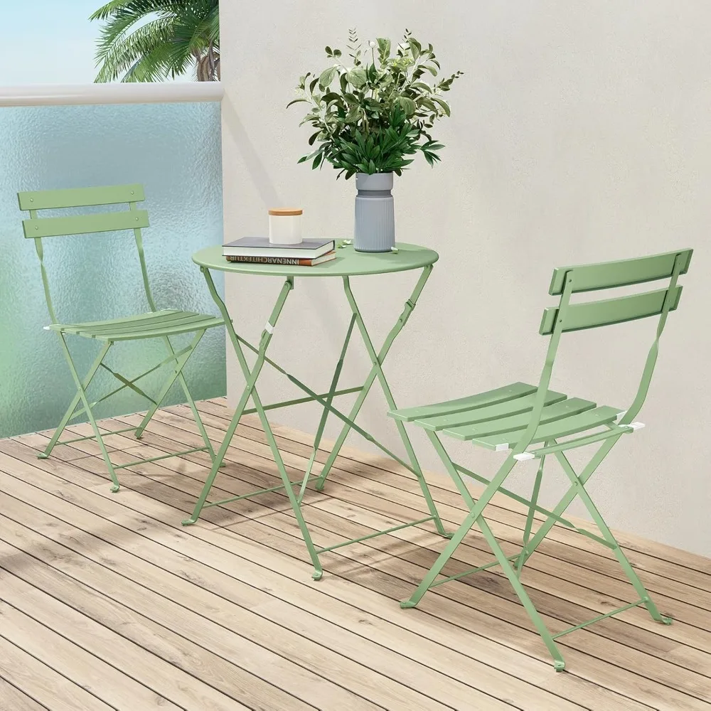 Premium Frame Bistro Set, Folding Outdoor Furniture Sets, 3-Piece Set of Folding Patio Table and Chairs, Green