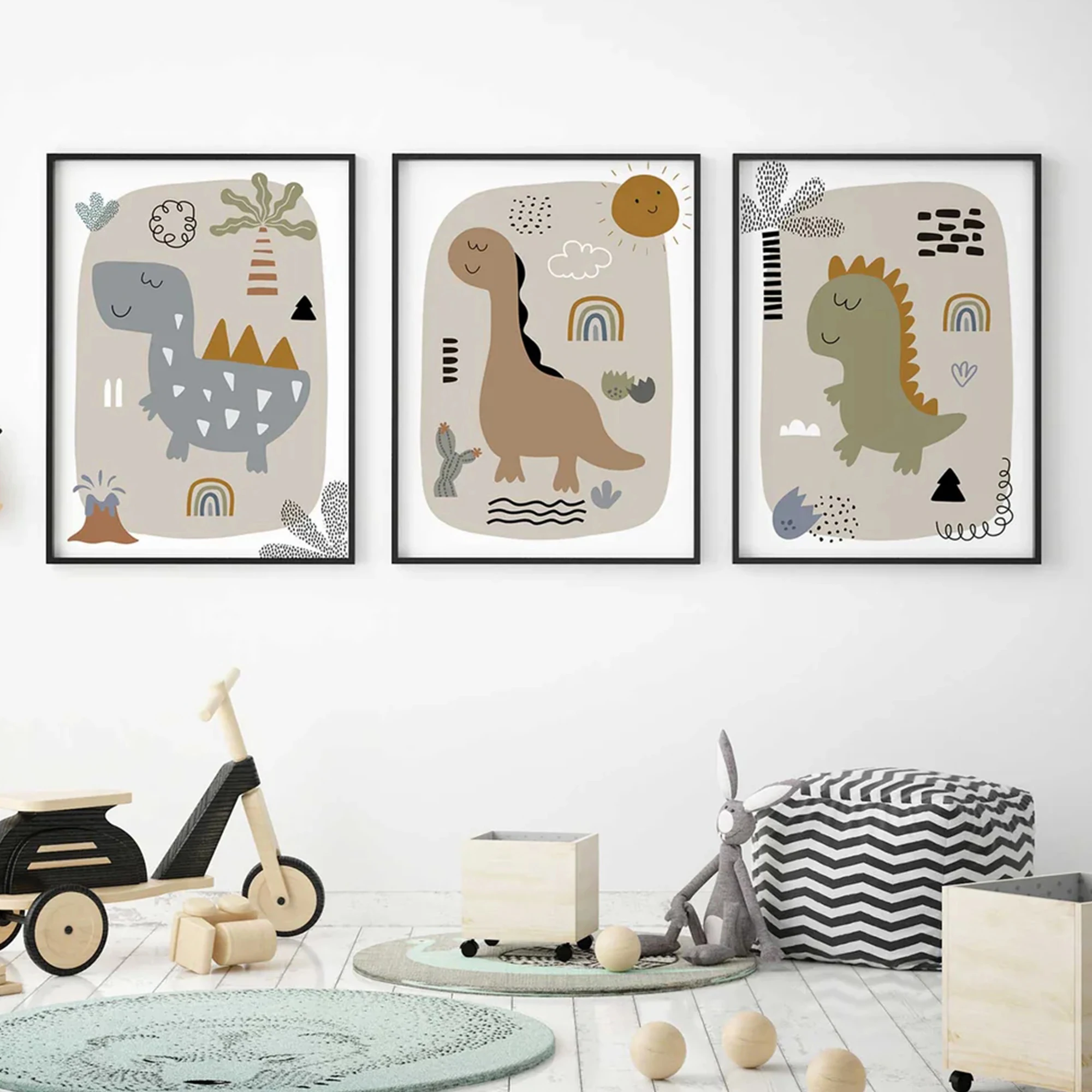 3pcs Modern,Cartoon Dinosaur Wall Art Print Canvas Painting Poster Picture For Living Room,Bedroom,Kids Room Home Decor