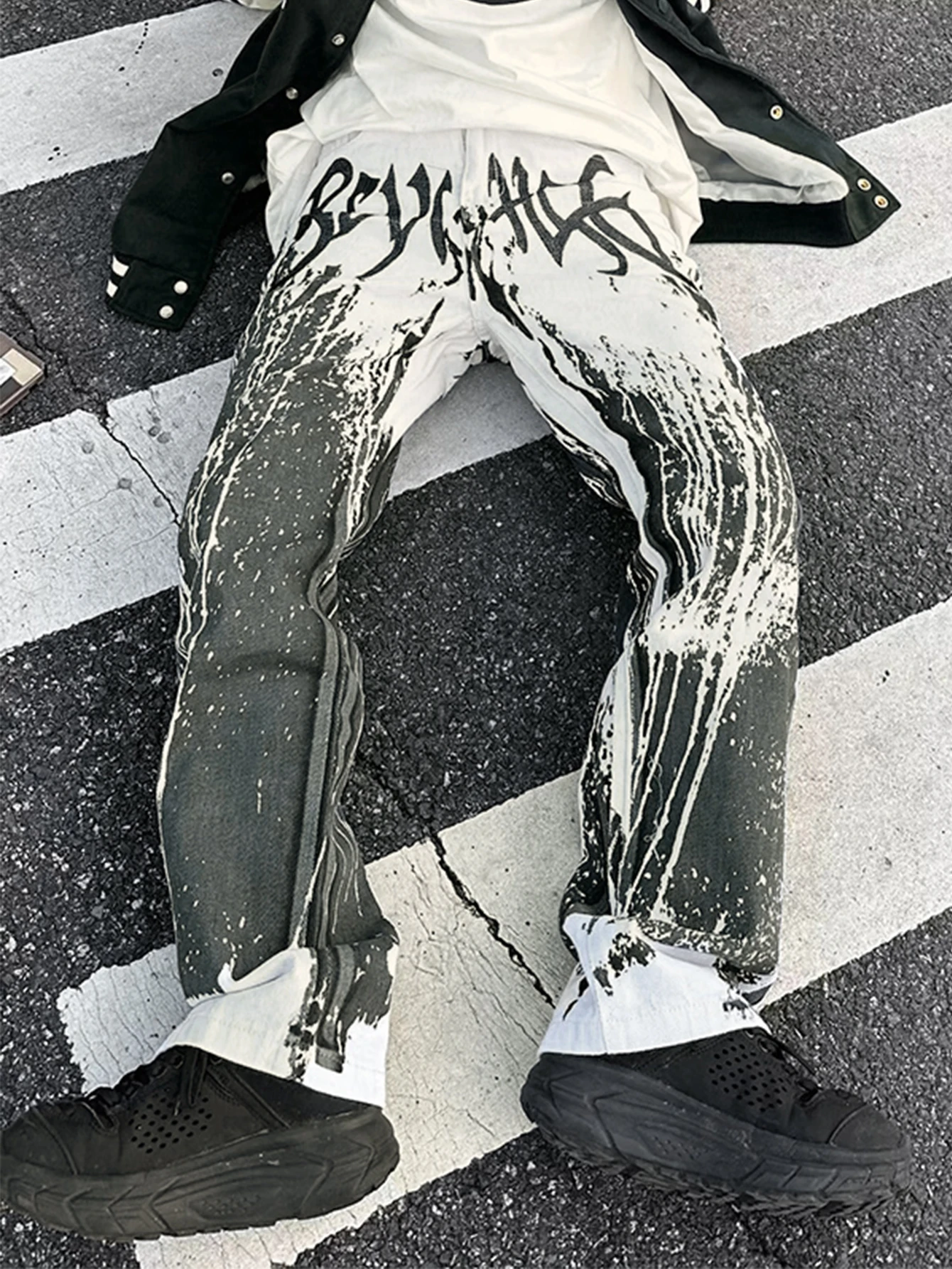 

Men's trendy long pants with personalized inkjet printing straight leg pants, new streetwear, men's outdoor casual loose fit pri