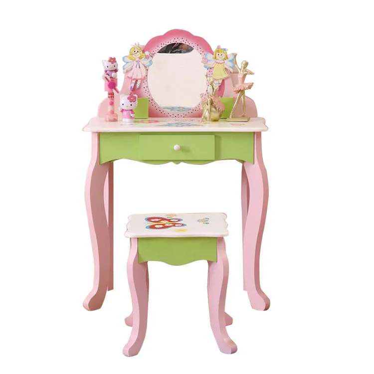 

UK Free shipping Dressing Table Toy Toddler Learning Toy Pretend Play Kids Vanity Makeup Toy Wooden Children Dressing Table