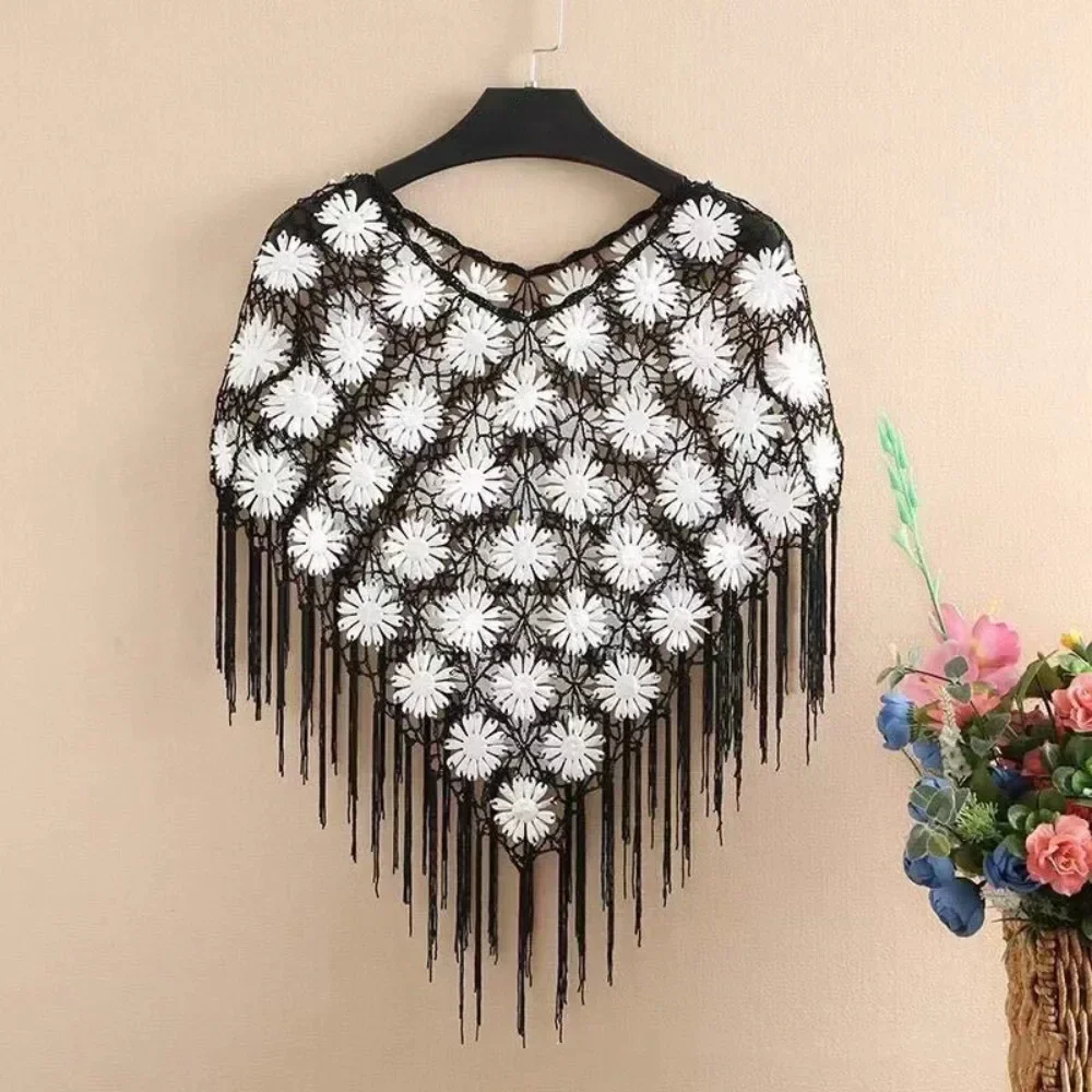 Ladies Cloak Shawls Casaco Outerwear Wraps Woman Clothes Summer Sequins Tassels Poncho Women Coat Party Outfits Cape Mesh Jacket