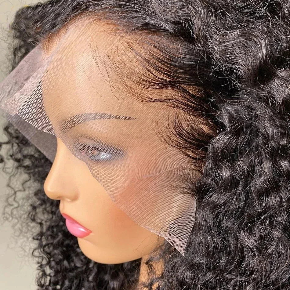 180 الكثافة غلويليس 26 بوصة أسود طبيعي طويل غريب مجعد عميق الدانتيل شعر مستعار أمامي للنساء مع شعر الطفل قبل قطعها يوميا