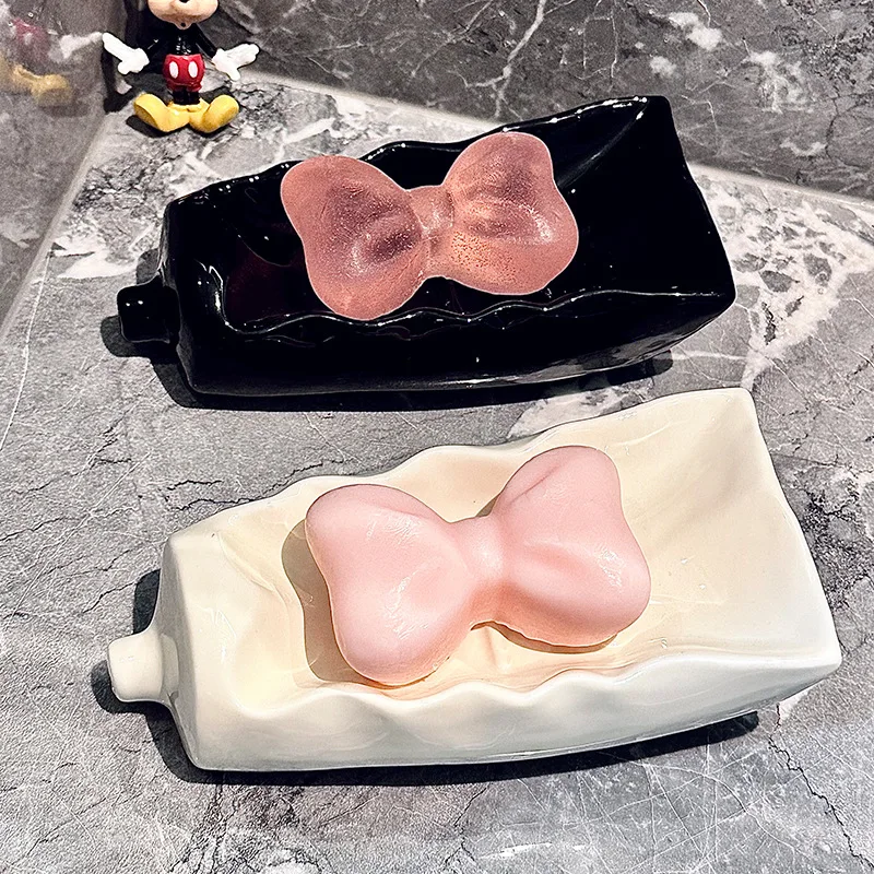 Cartoon Toothpaste Shape Ceramic Soap Dish Keep Soap Bars Dry Extend Soap Life Soap Box Creative Cute Soap Drain Rack Kitchen