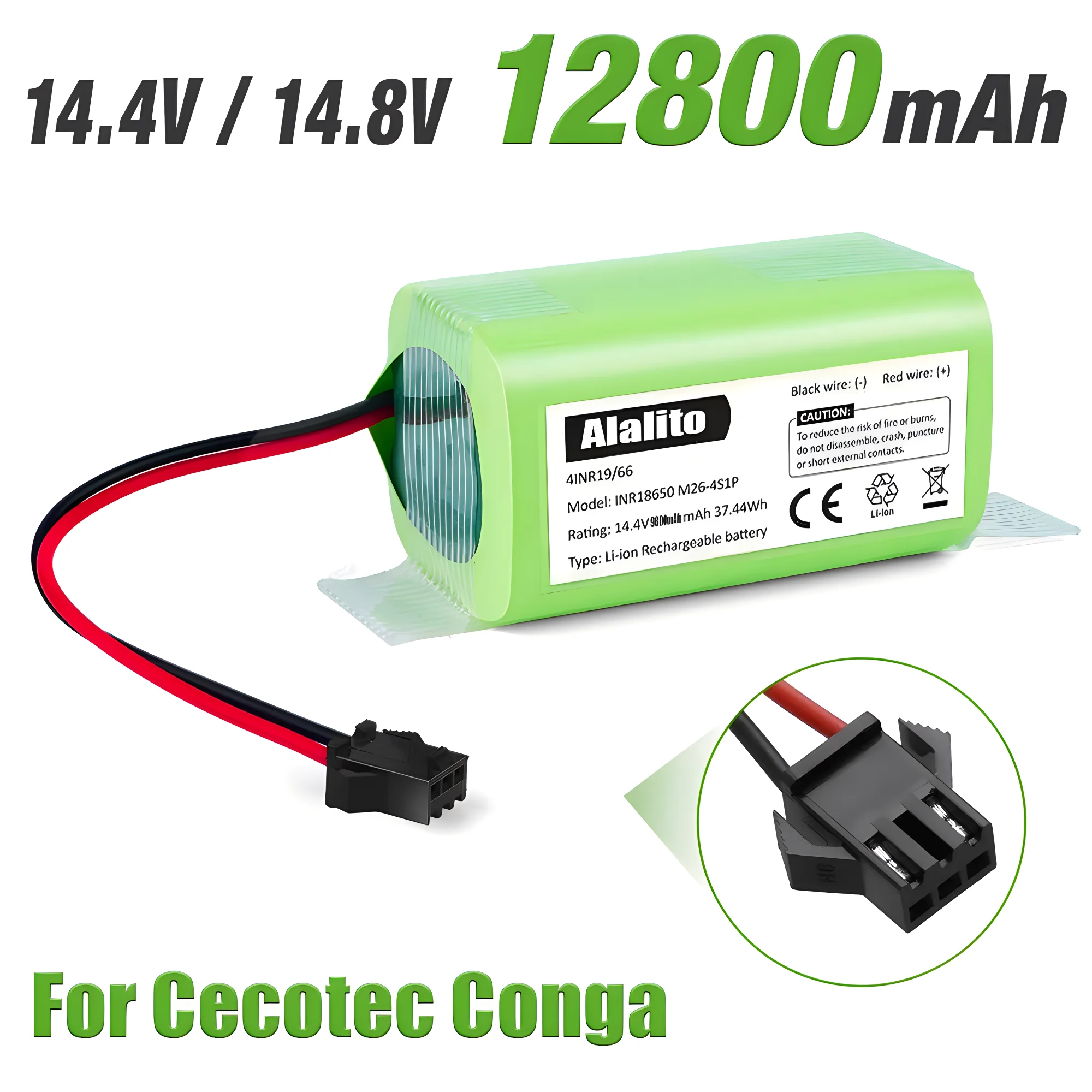 

14.4V12.8Ah Li-ion battery for Cecotec Conga Excellence 950 990 1090 Ecovacs Deebot DN621 601/605 Eufy RoboVac 35C Panda i7 V710