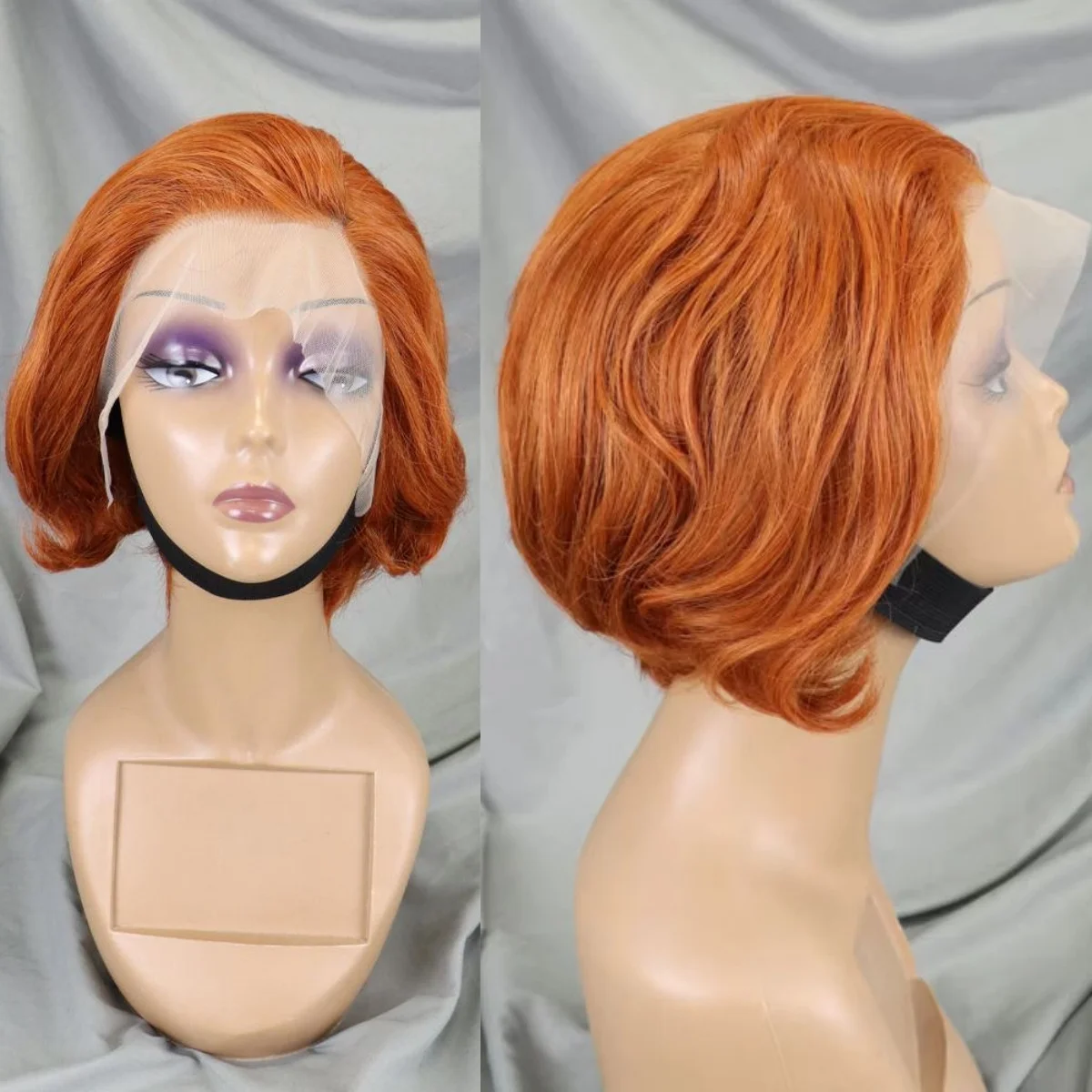 

Натуральные волосы Реми # 350 Оранжевый прямой парик с прозрачной кружевной передней частью 13x4