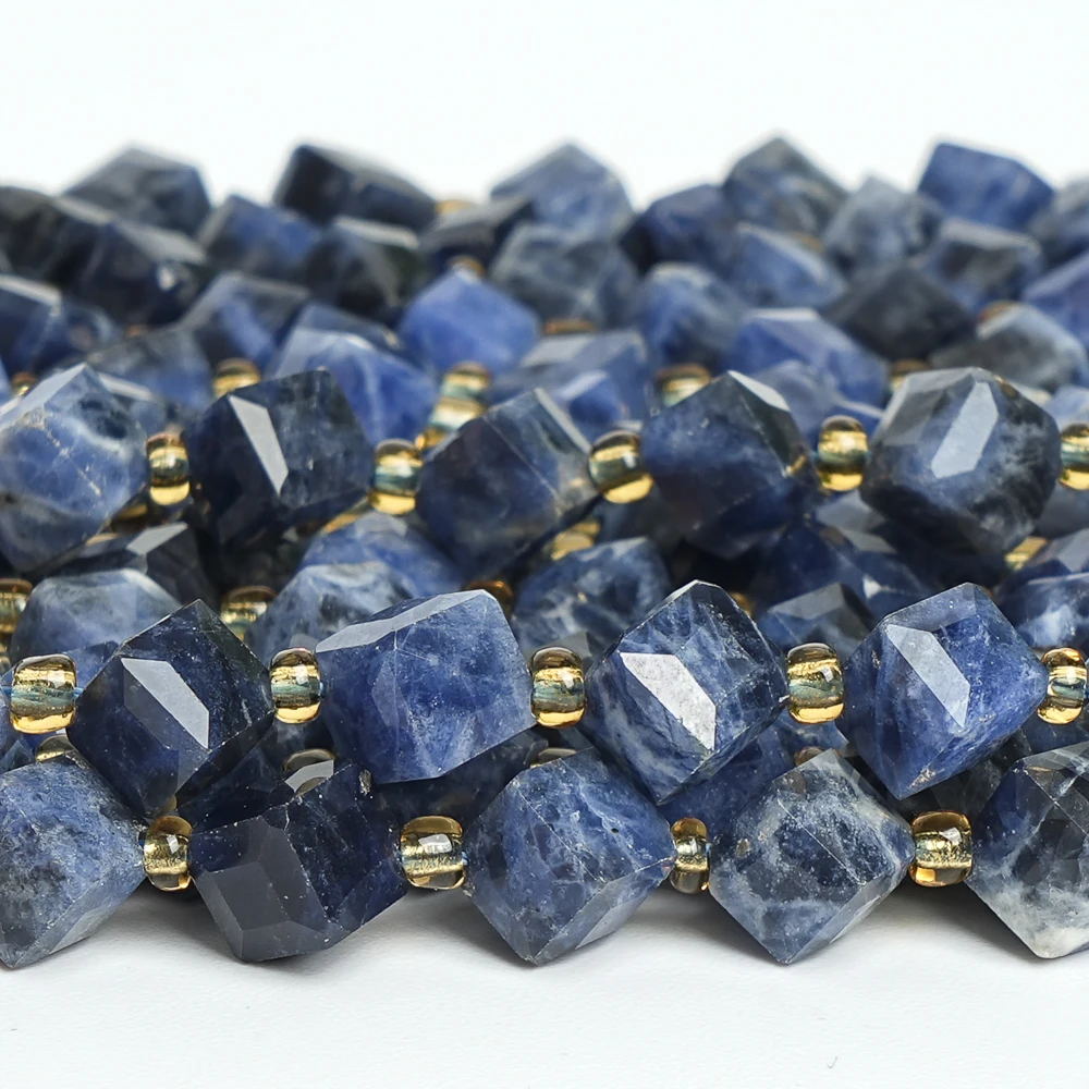 7-8mm Natural Navy-Blue Sodalite Beads Loose Stone Beads Diagonal-Drilled For Jewelry Making DIY Bracelet 15''