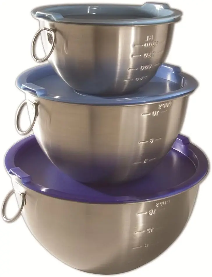 

Набор мисок для смешивания из 3 предметов из нержавеющей стали с крышками, конструкция для малого, среднего и большого размера, можно мыть в посудомоечной машине и не содержит BPA