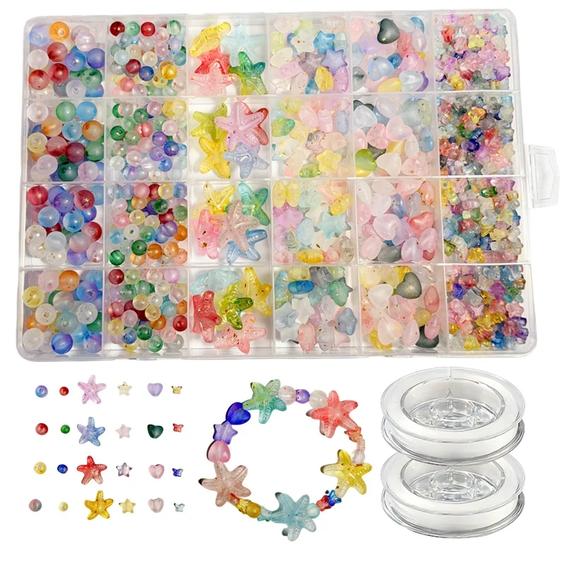 7-19mm 825pcs Matte Gradient Loose Gold Box, 24 Grids, Acrylic Beads, DIY Beads, Bracelets, Necklaces, Decorations, Festival Gif
