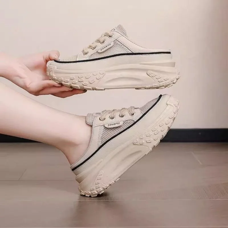 women's Sneaker 2026 NEW Thick Sole Mesh women's Sport shoes summer women's Slippers Half Slipper Fashion Casual Shoes For woman