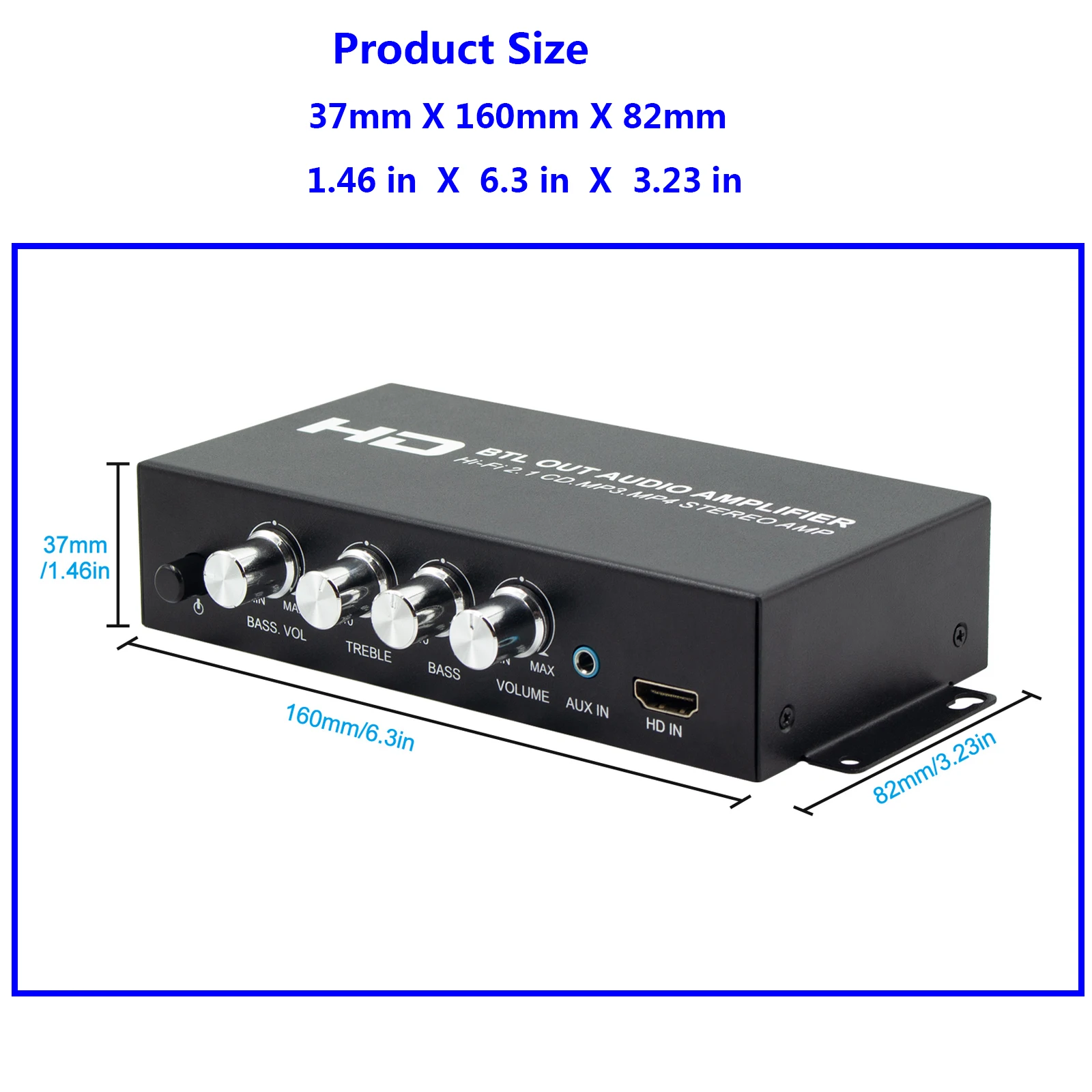 2.1CH 80W×2(L/R)+80W(sub)  Class D Stereo Digital Audio Amp with Subwoofer HDMI Output forcar/marine/outdoor passive speakers
