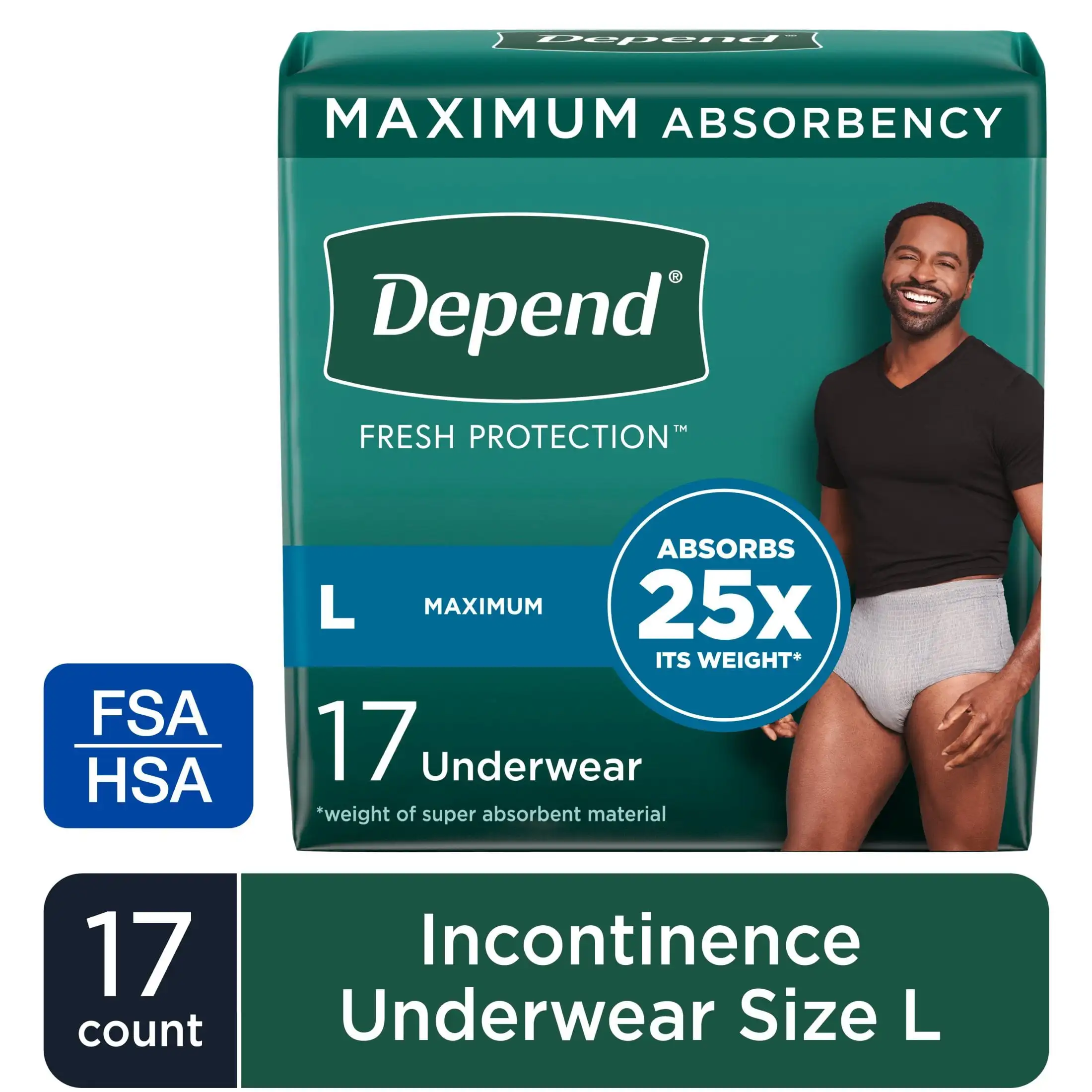 

Fresh Protection Incontinence Underwear for Men, Adult Diapers, L, 17 Count