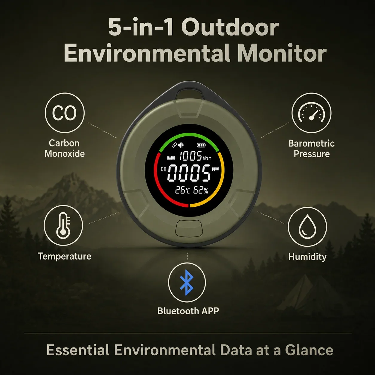 FABISENSE Portable Carbon Monoxide Detector Bluetooth APP CO Monitor Air Quality Tester Barometer Temperature Humidity Alarm