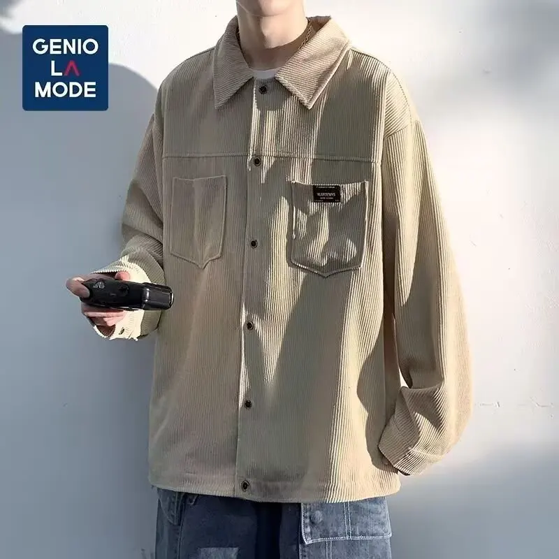 Camisa de pana de manga larga para hombre, camisa de otoño e invierno con terciopelo grueso para uso informal
