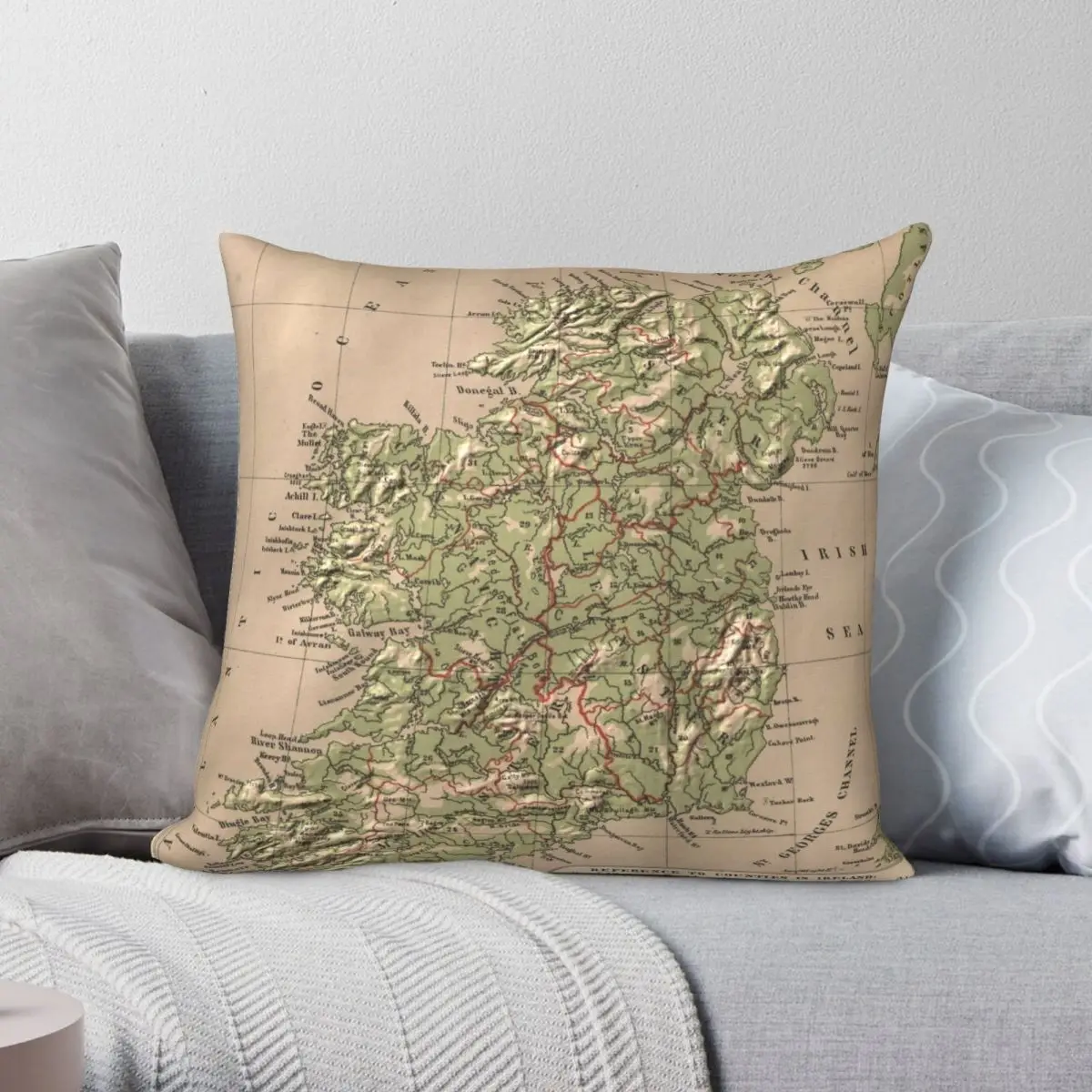 Vintage Physical Map Of Ireland 1880 Pillowcase Polyester Linen Velvet Creative Zip Decor Sofa Seater Cushion Case