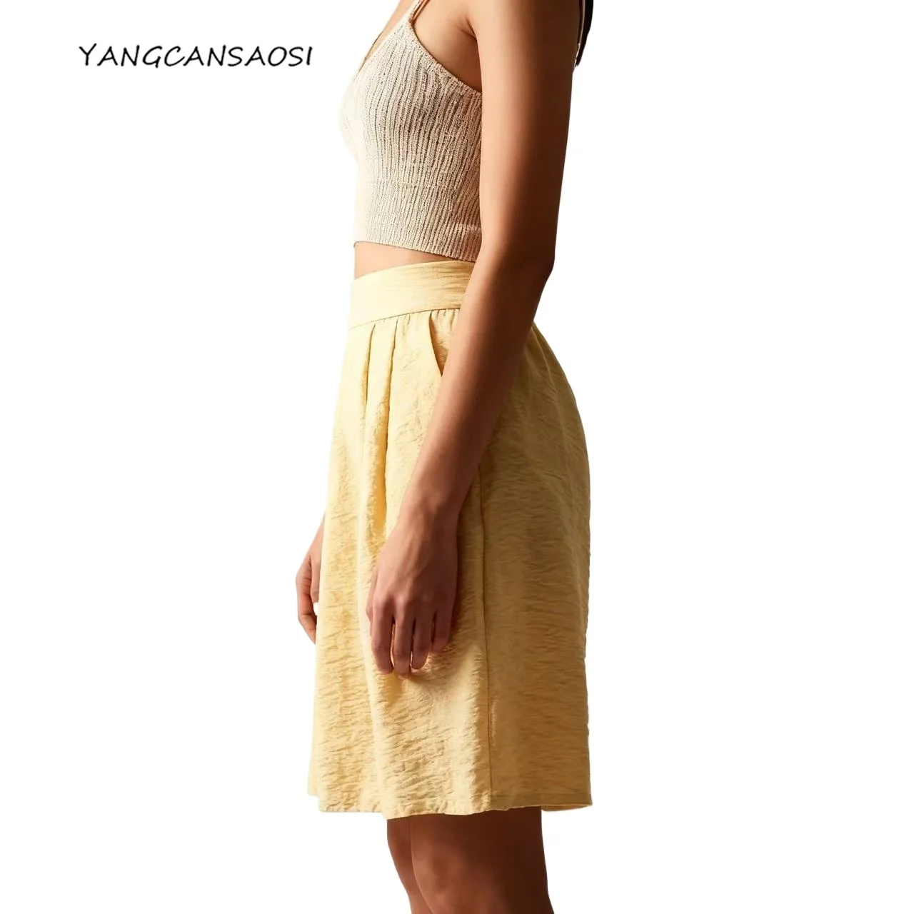 

2025 Women's Fashion Summer Clothing 76% Natural Mulberry Silk Dry Silk High Waist Bright Yellow Casual Straight Leg Pants