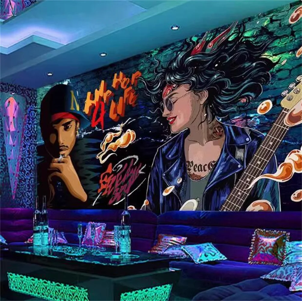 

3D Music Street Dance 3d Wallpaper Graffiti Billiards Dance Studio Background Mural Gym Hip Hop Graffiti Trendy Brand Store