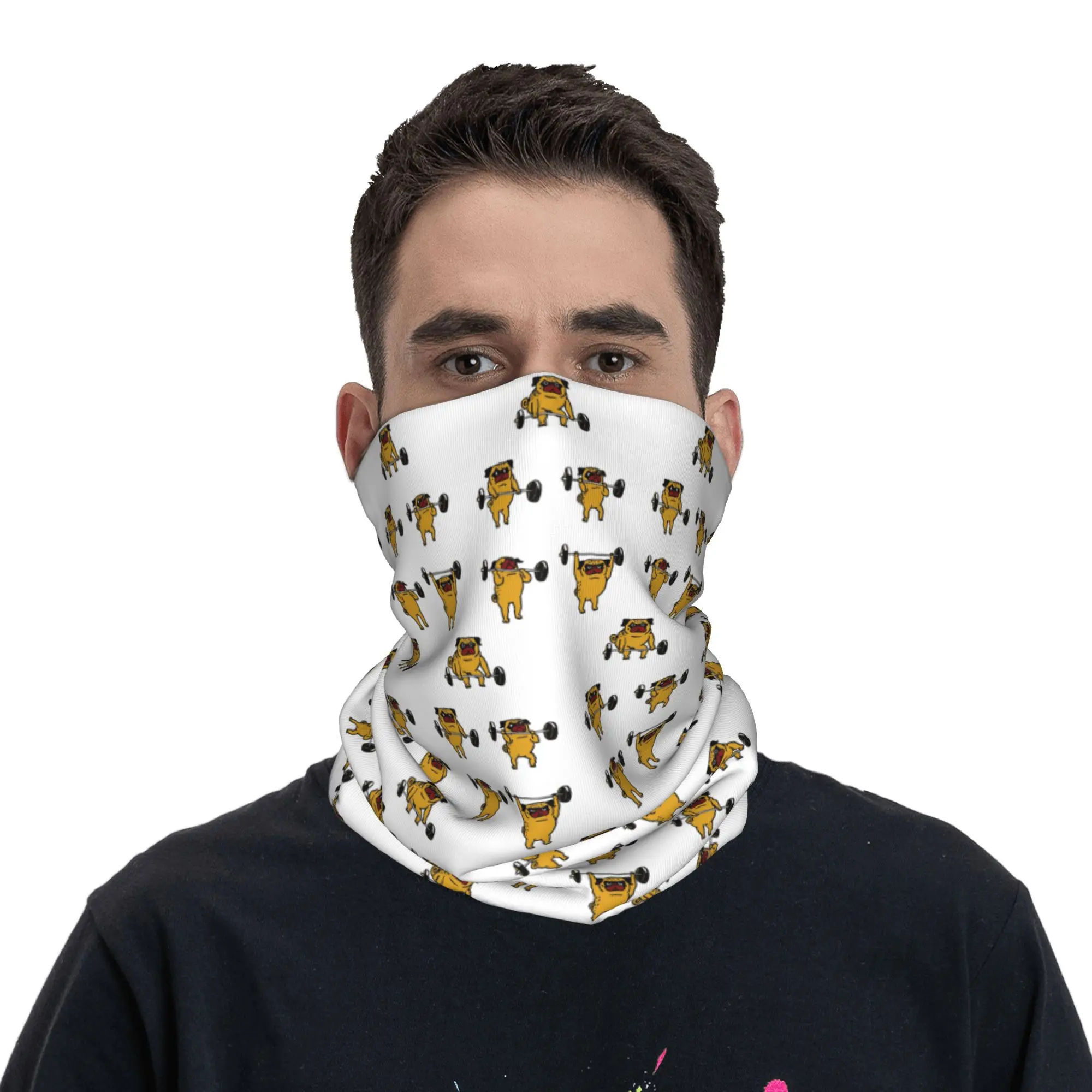 وشاح قناع مطبوع للرقبة من Clean and Jerks Pug Bandana وعصابة رأس دافئة للجري للجنسين والكبار قابلة للتنفس