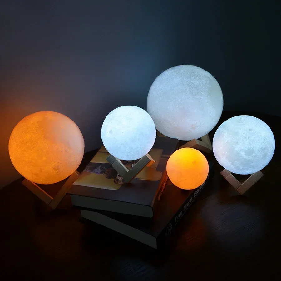 Touch Night Lamps Home Decor Creative Gift USB LED Night Light 20CM 3D Printed Star Moon Lights Colorful Rechargeable image 2