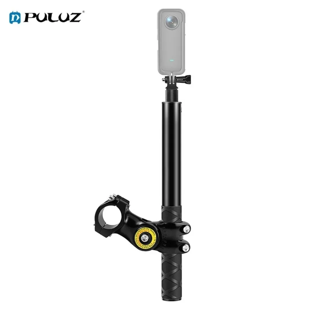 PULUZ Selfie Stick for Insta360 DJI GoPro Motorcycle Bicycle Handlebar Fixture Mount Camera Bracket Adapter with Monopod Stand