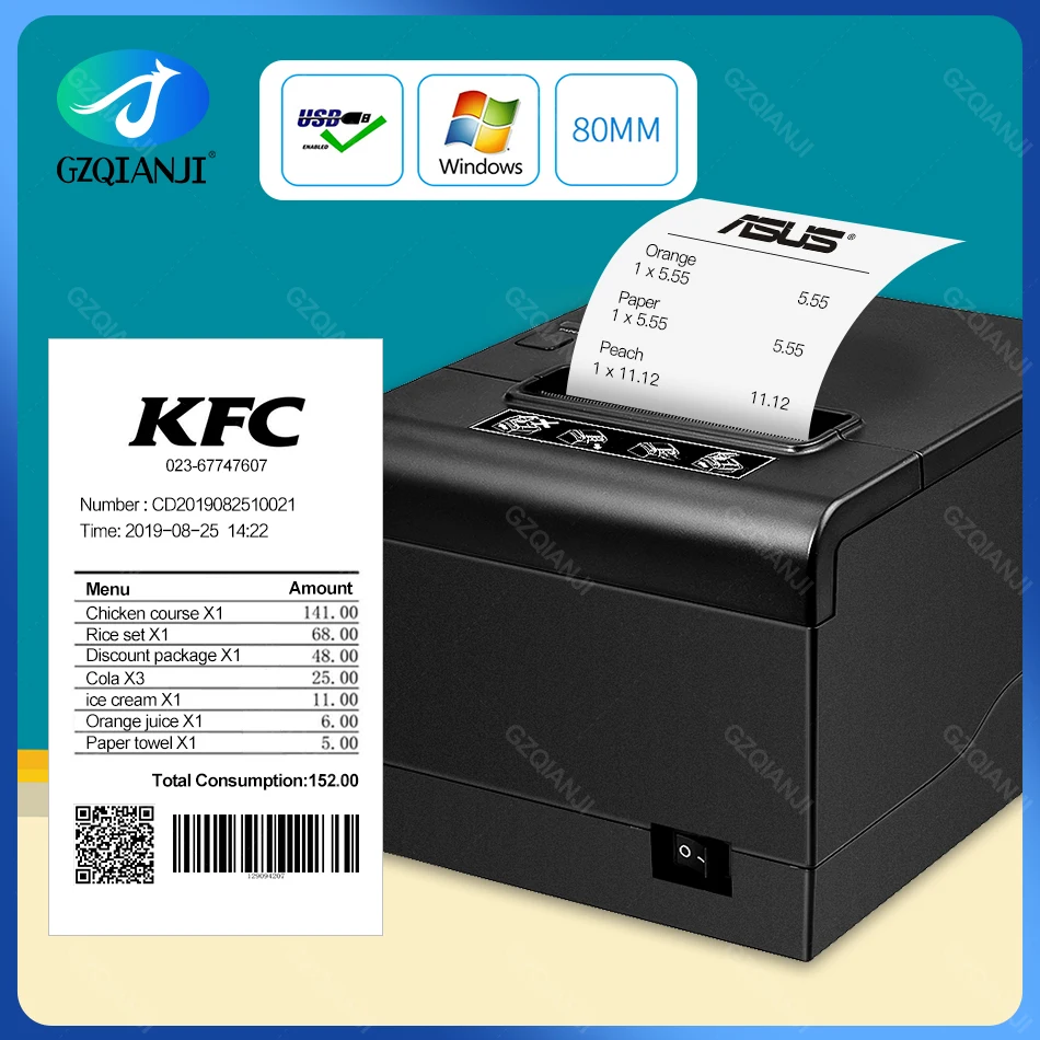 

80mm Wifi Bluetooth Thermal Receipt POS Printer With Auto Cutter For Kitchen USB/Ethernet Port Support Cash Drawer ESC/POS