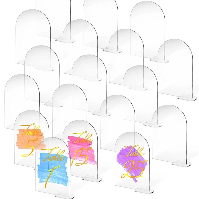 5 Pieces Arch Table Sign Acrylic for Seat Card Guest Name Tag Wedding Banquet Round Top Transparent Place Card for Weddi