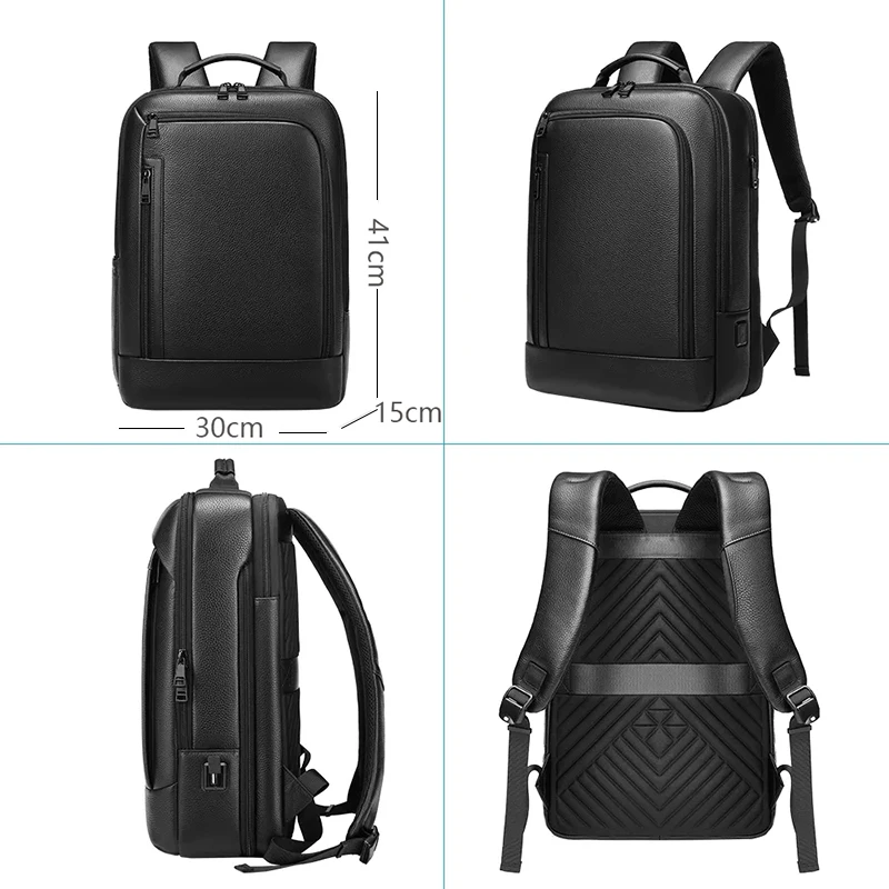 Multifunctional 15.6 inch Laptop Backpack Genuine Leather Travel Bag Men Business Backpack Bag with USB Charging Port Mochila