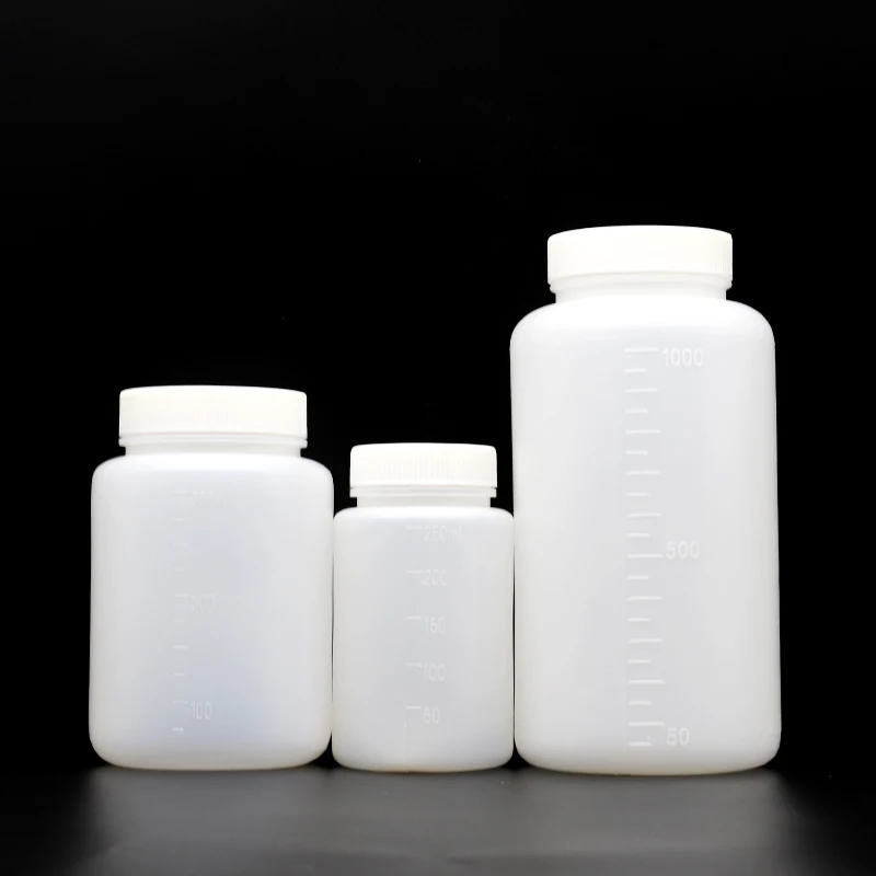 Plastic reagent bottle white large mouth small mouth with scale PE sampling bottle 30 60 100 250 500 1000 2000 2500ml