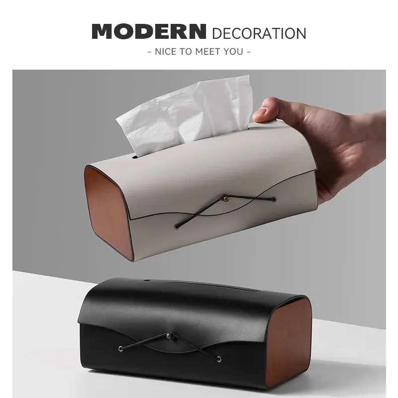 Folding Buckle Tissue Box Leather Napkin Case Luxury Paper Cover Car Living Tissue Paper Holder Desktop Home Tabletop Decoration