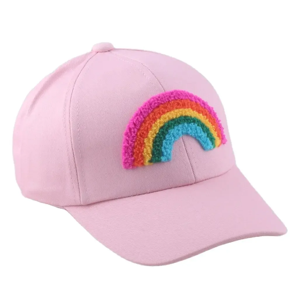 Cute Style 2 To 7 Years Kid Pink Hat Girls Rainbow Baseball Cap Sun Protection Summer Beach Vacation