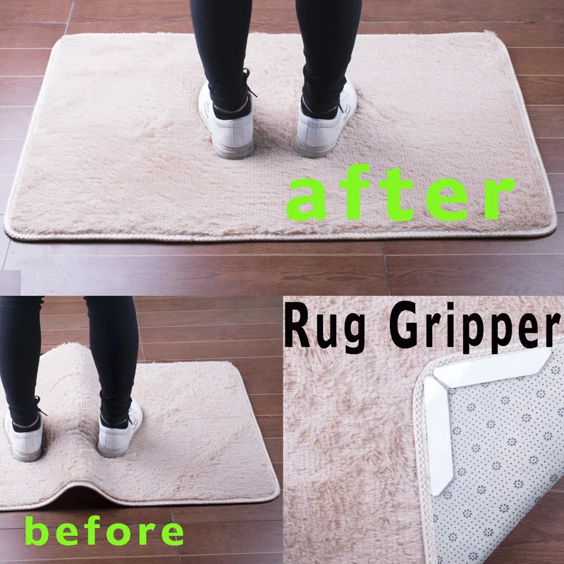 4-8pcs/lot Reusable Rug Mat Grippers Stops Carpet Slipping Silicone Grip Corners Pad Fixed Seamless Double-sided Tape Hand Tools