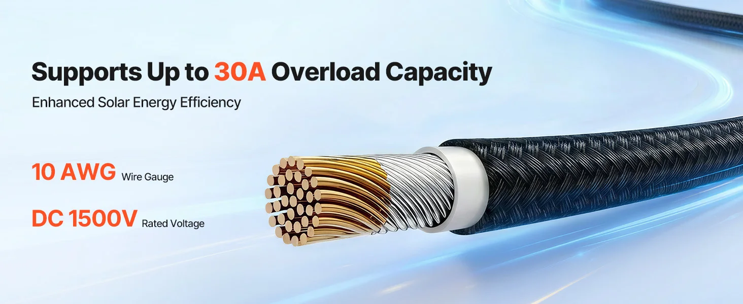 SucceBuy 30FT/50FT/100FT Solar Panel Extension Cable with Flame Retardant Protective Sleeving Female and Male Connectors for RV