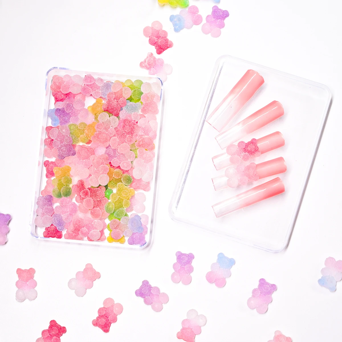 50pcs/box Jelly Gummy Bear Nail Art Charms Mixed Color 3D Soft Candy Resin Animal Rhinestones For Nails Sugar Decorations